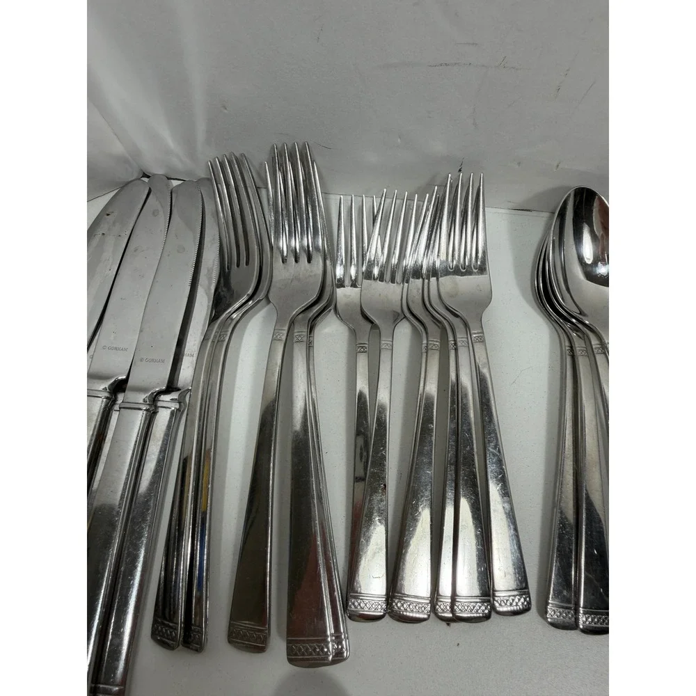 Gorham Studio 18/10 Stainless Flatware Set 36 Pc Knives Forks Spoons service / 7